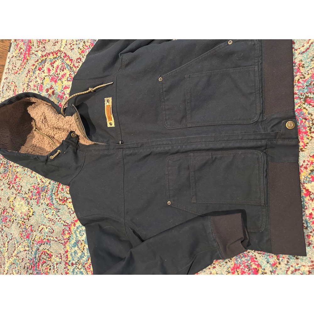 Columbia Kids Navy Blue Sherpa Lined Canvas Hooded Work Jacket FL7459 Size M